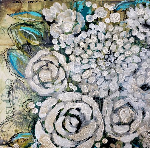 New stenciling technique with crackle mixed media floral – S.I. 4-4-21