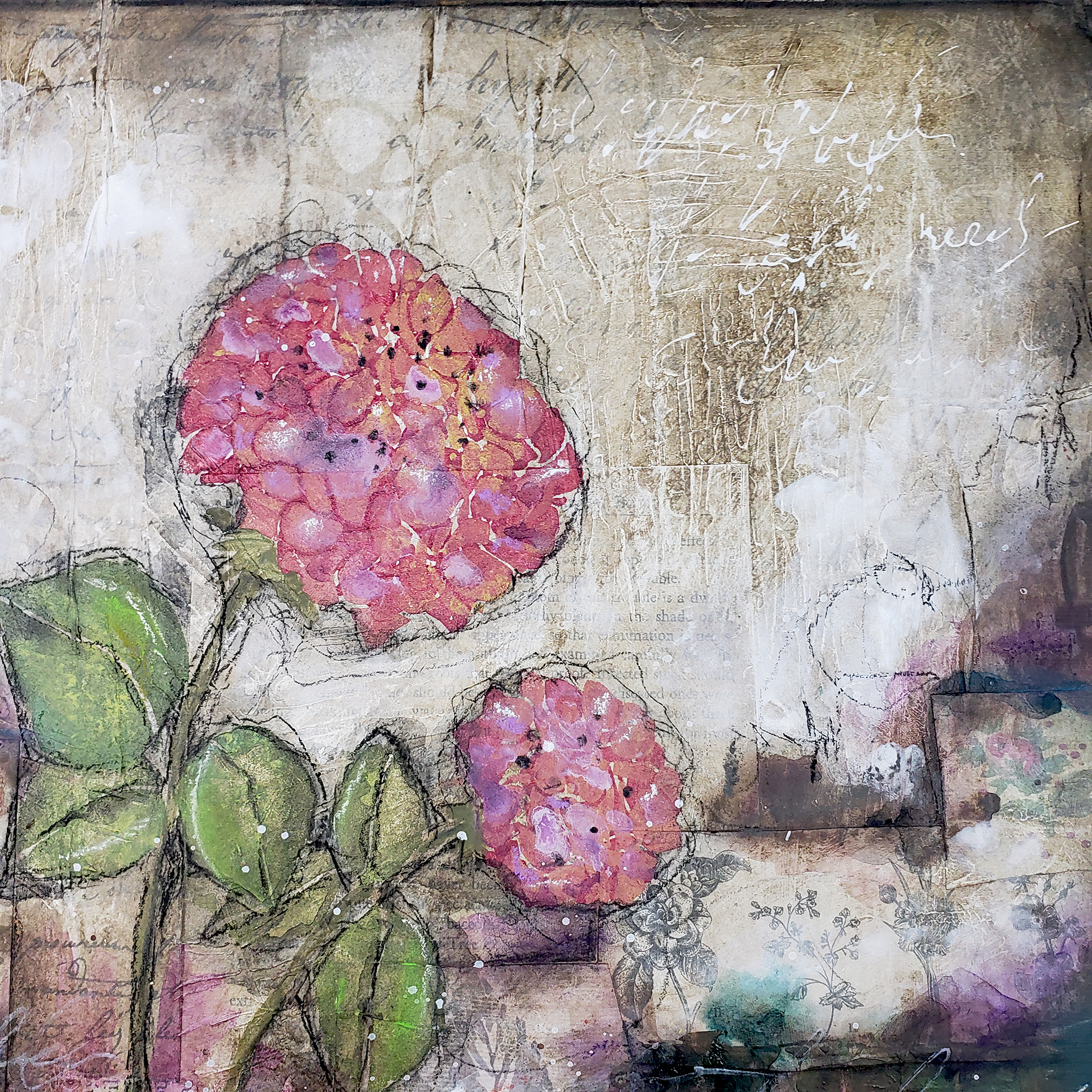 mixed media floral hydrangea by shawn Petite