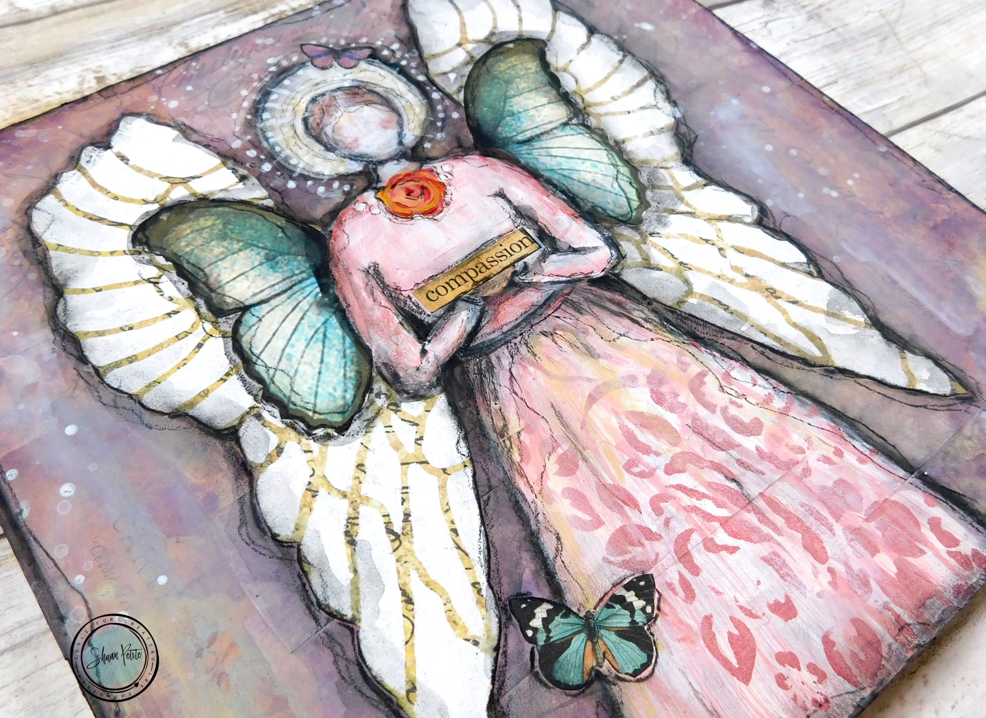 Close up of mixed media Angel of Compassion