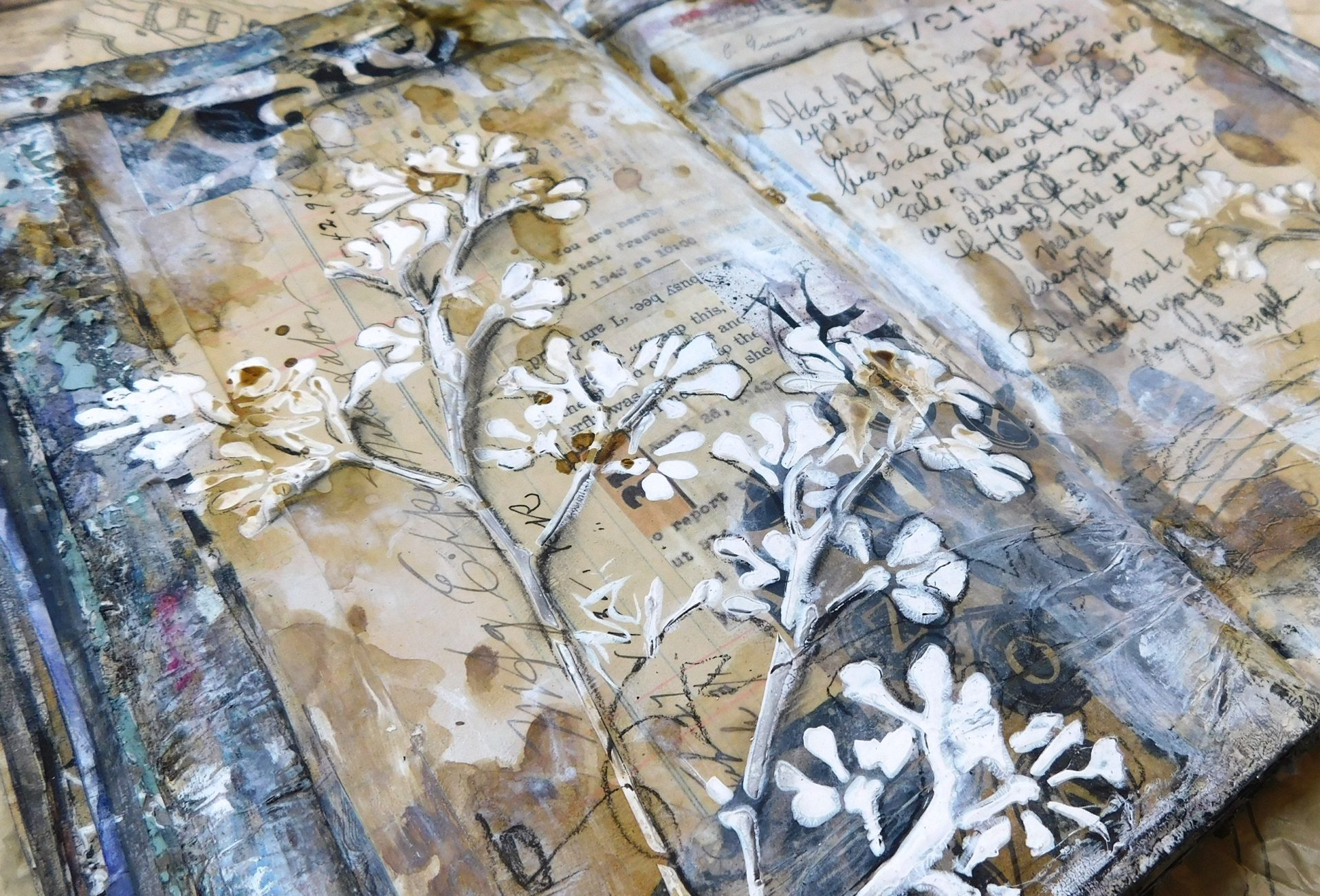 Close up of mixed media journal page