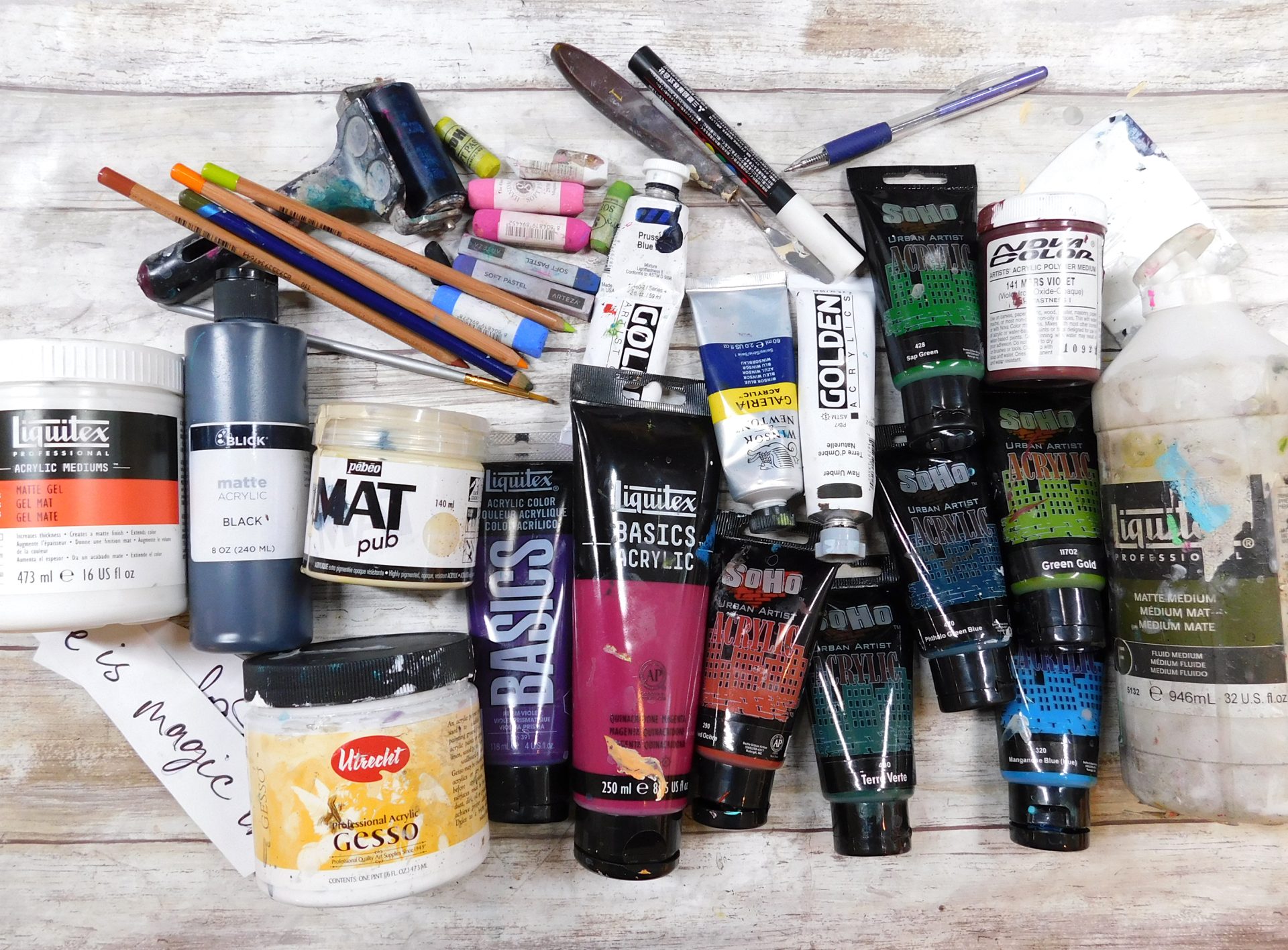 Supplies used for mixed media landscape