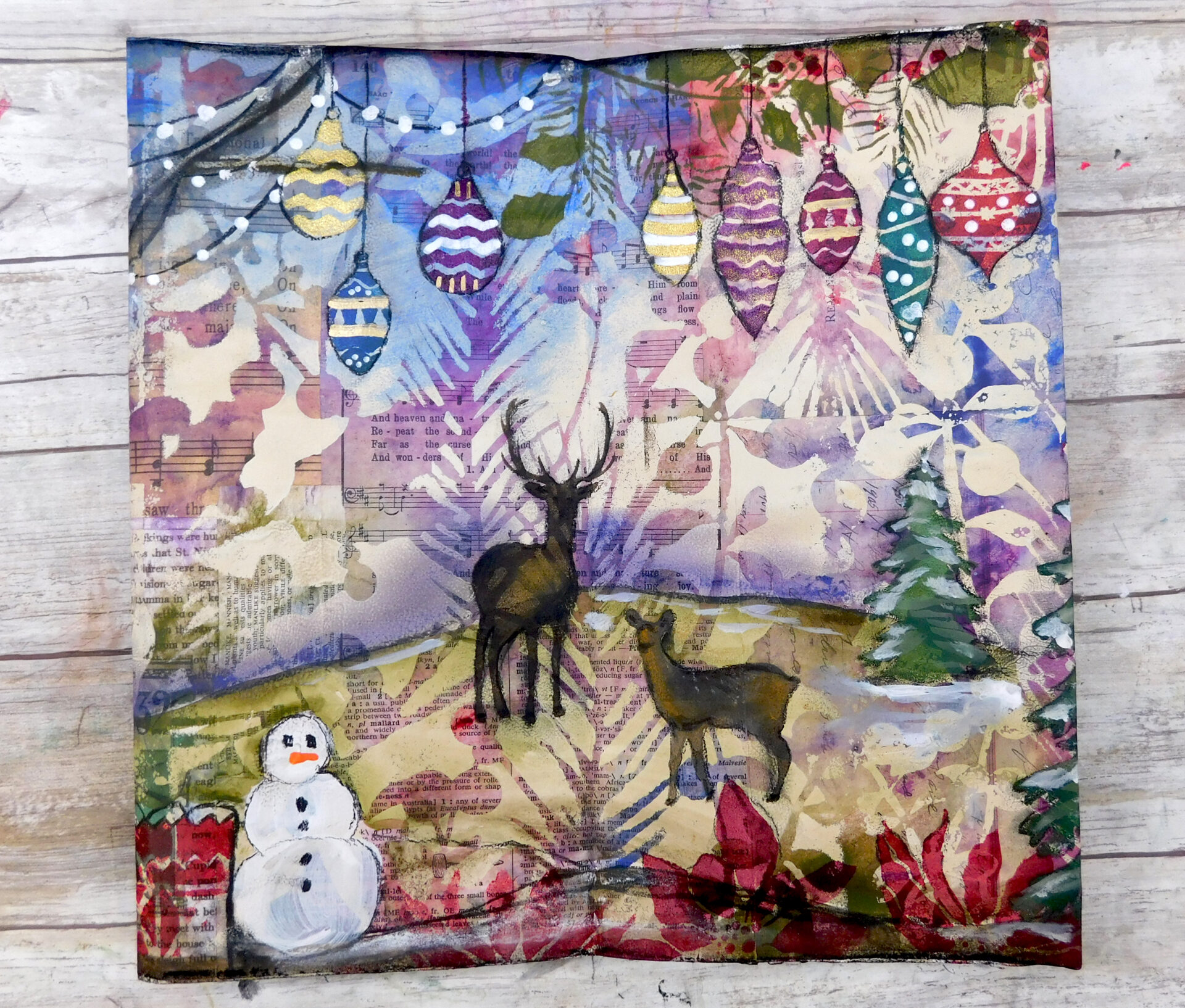 another view of snowman and deer page in winter concertina